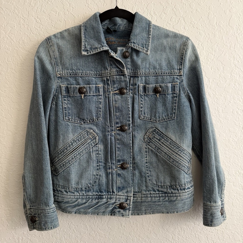 Ralph Lauren Womens Denim Trucker Jacket Small Y2K Country Western Preppy